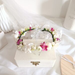 Coroa branco e fúcsia Sale